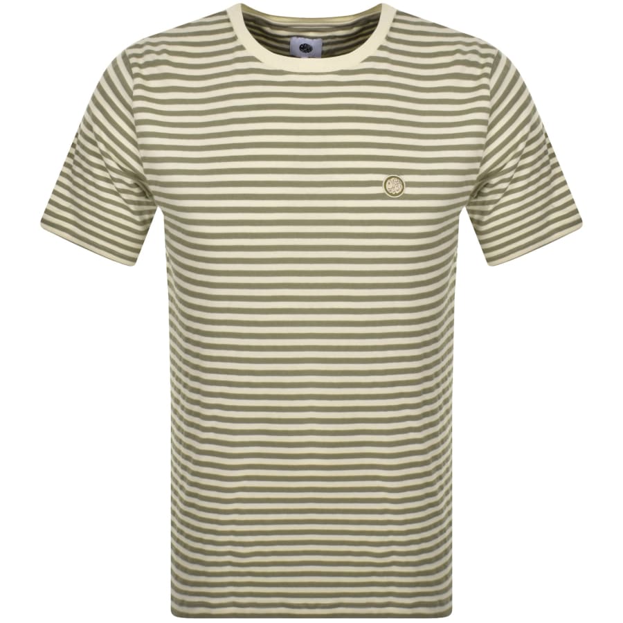 Pretty Green Travis Stripe Crew Neck T Shirt Khaki